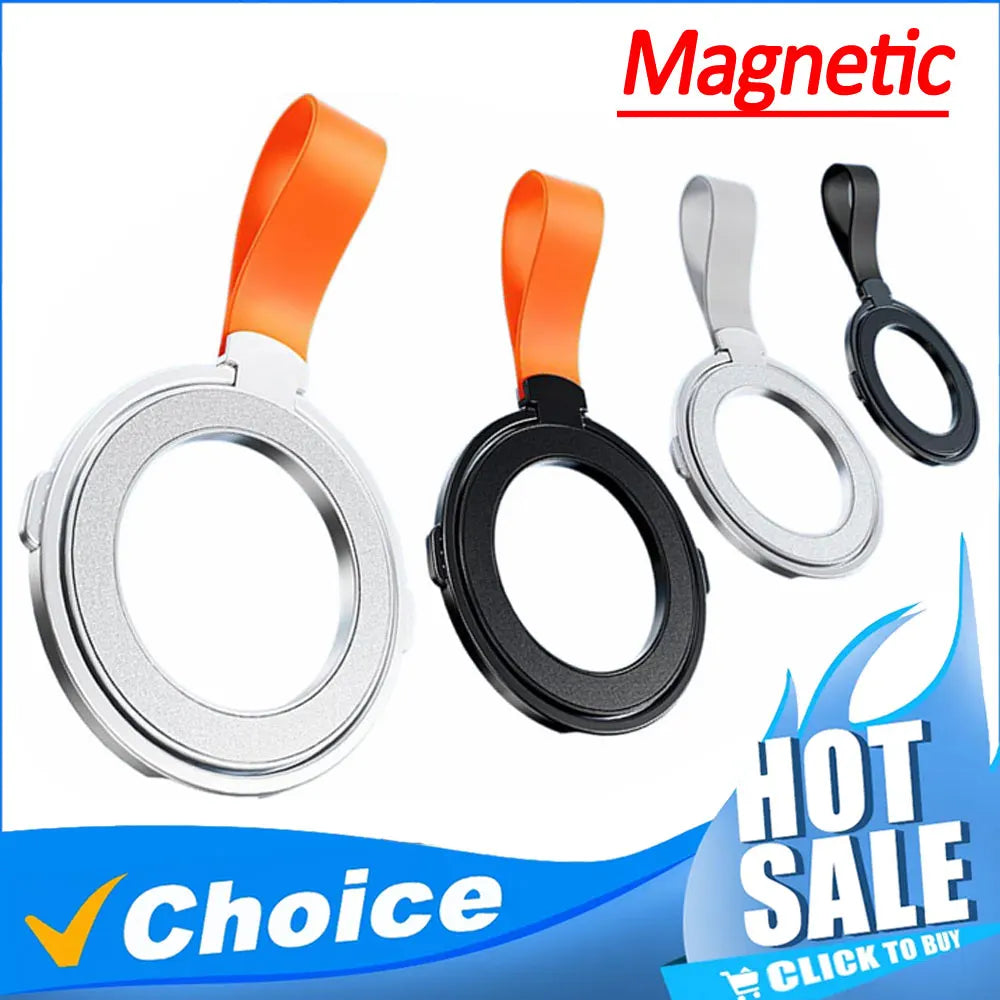 Universal Strong Magnetic Mobile Phone Holder Accessories Magnet Ring Stand with Strap Bracket For MagSafe iPhone 17 16 15 14 13