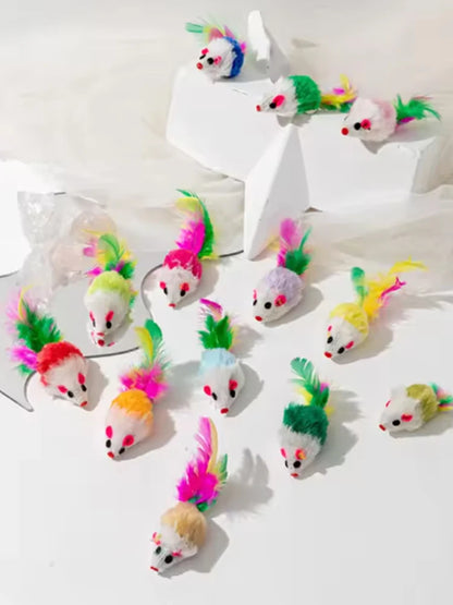 Pet Cat Toys Rabbit Fur False Mouse Feather Rainbow Mouse Toy Funny Playing Toys For Kitten