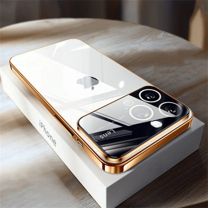 Luxury Original Plating Clear Phone Case For iPhone 15 13 12 14 Pro Max Large Window Full Lens Protection Shockproof Cover Funda