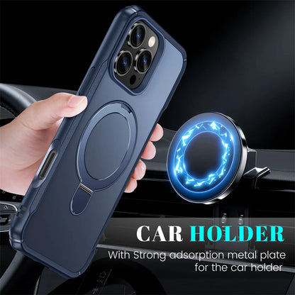 For Magsafe Wireless Charge Fold Magnetic Stand Phone Case For iPhone 15 16 17 Pro Max 16E 14 13 12 11 Anti-slip Bumper Cover