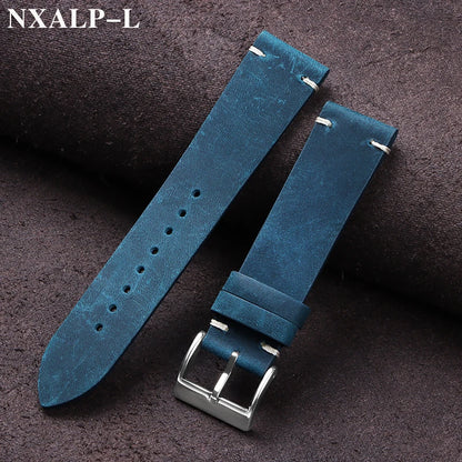 Vintage Oil Wax Leather Watch Band 18mm 20mm 21mm 22mm Handmade Stitching Cowhide Strap for Omega for Seiko Smartwatch Wristband