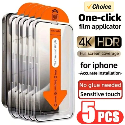 5Pcs Oleophobic Coating Dust Free Easy Installation Screen Protector for IPhone 13 11 12 14 15 16Pro Max Mini 16 15 Plus Glass