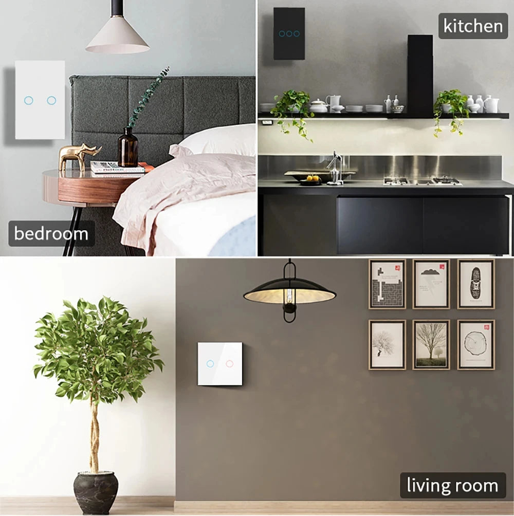 Touch Switch EU US LED Crystal Glass Panel Wall Lamp Light Switch 1/2/3 Gang AC100-240V LED Sensor Switches Interruttore