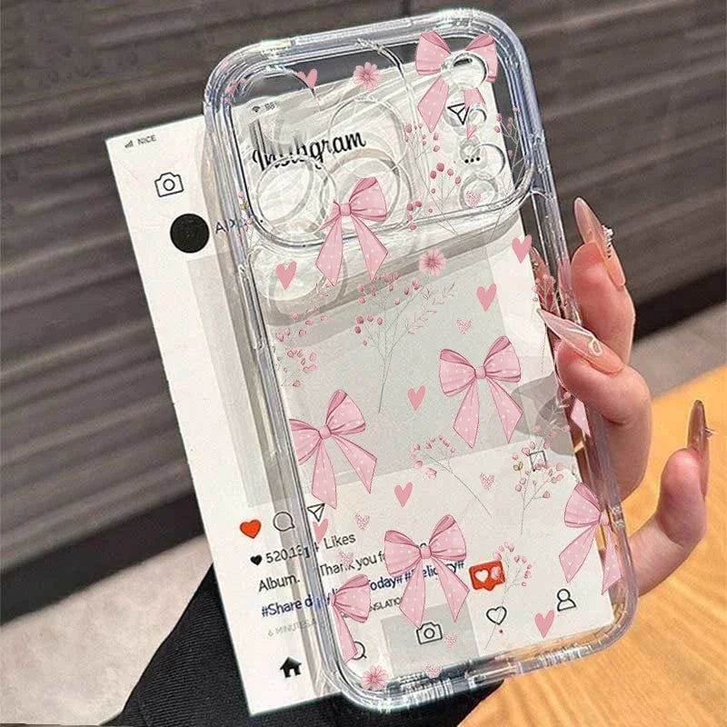 Simple Love Heart Bow Polka Dot Clear TPU Phone Case For IPhone 17 16 15 Plus 11 13 14 Pro Max 17 Air 12 Mini 16E IPhone17 Cover