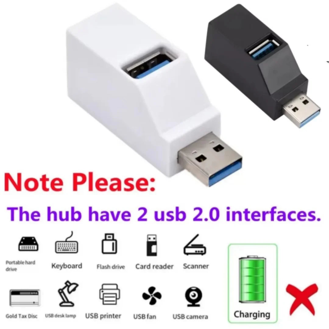 1-to-3 Ports USB Splitter Box Mini USB 3.0 HUB Extender Adapter High Speed USB 2.0 & 3.0 Expansion Card Reader Design for Lap