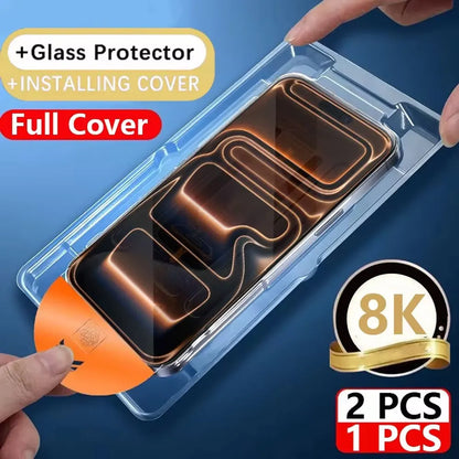 1-2PCS 8K Dust Free Glass For iPhone 17 Pro Max Air 16e 15 13 12 14 16 Pro Max Plus Oleophobic Coate Full Cover Screen Protector