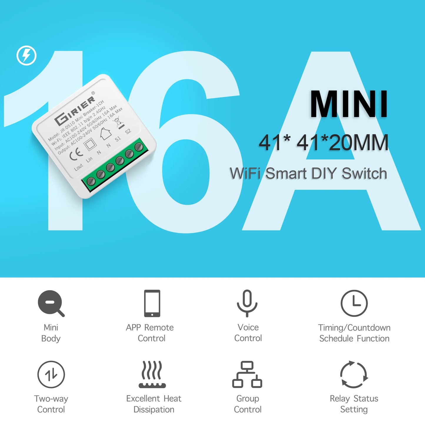 1pc 16A Mini Wifi DIY Light Switches Module 2-way Control Work With Tuya Smart Life Alexa Alice Google Home
