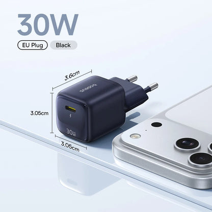 Baseus 30W GaN Charger PD Charger For iPhone 17 16 15 14 13 12 Max Fast Charger PD3.0 QC3.0 Phone Charger Type C Tablets Charger