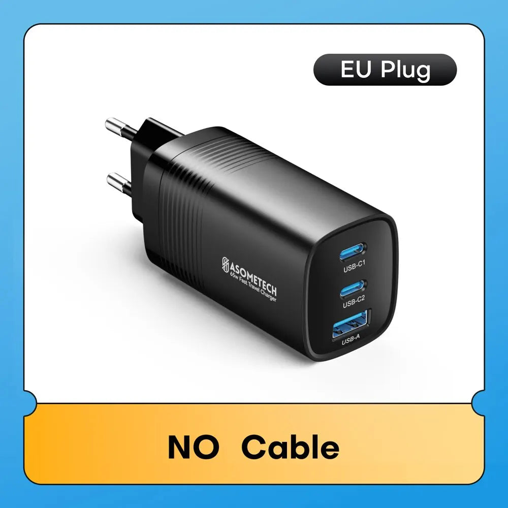 ASOMETECH GaN USB Type C Charger 65W 45W PPS PD QC4.0 Quick Charger For Macbook Laptop IPAD Tablet iPhone 14 Samsung S23 Ultra
