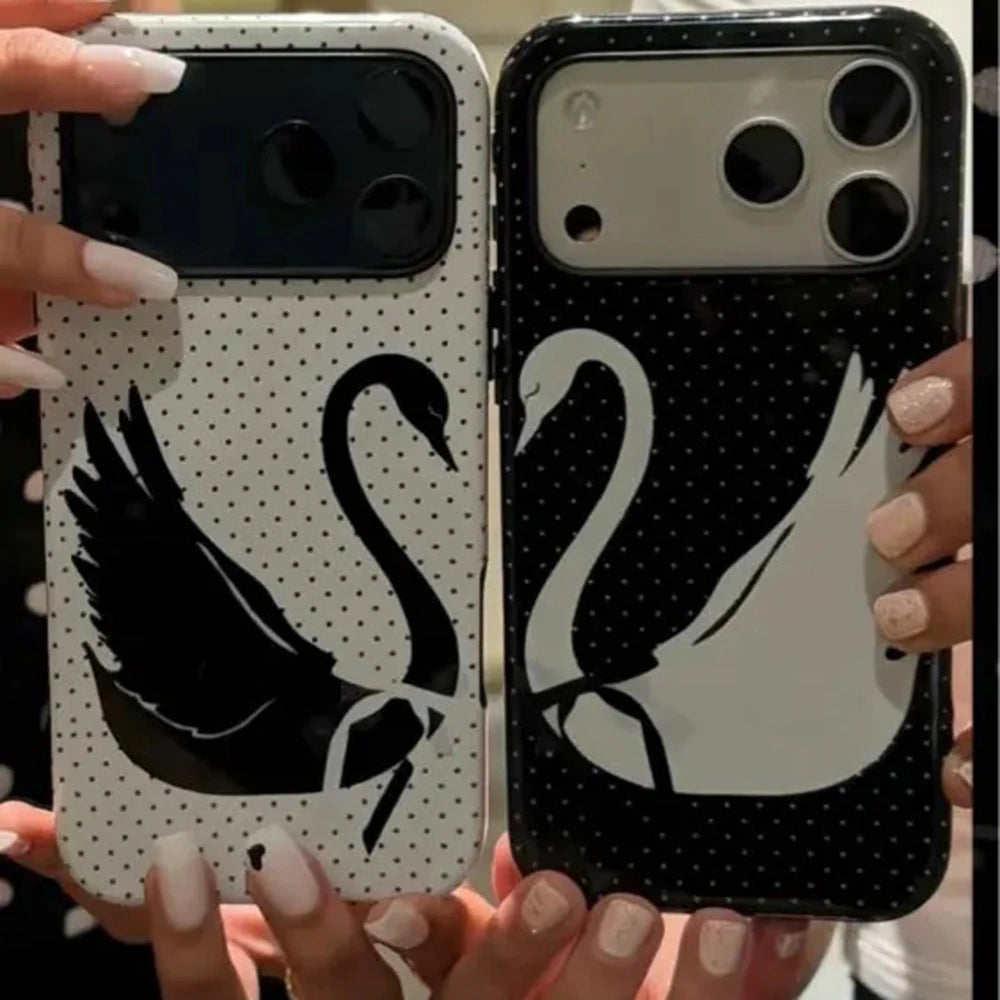 Phone Case for iPhone 17 16 15 14 13 12 11 X XS XR Air Pro Max Plus Luxury Ins White Swan Polka Dot Double-layer Back Cover