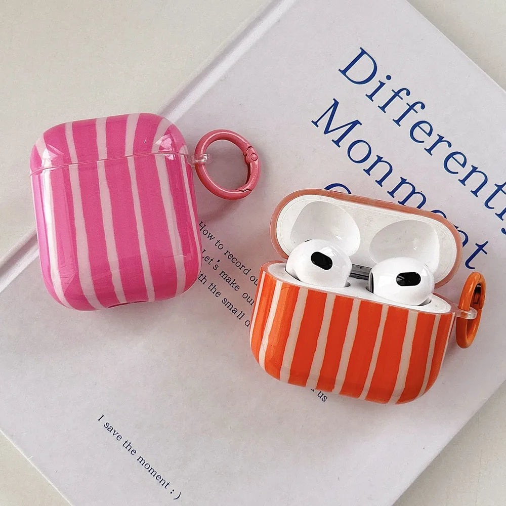 Summer Dopamine Simple Color Collision Stripes Splicing Soft Earphone Case For AirPods 4 2024 Cover For AirPods 1 2 3 Pro 2 2nd