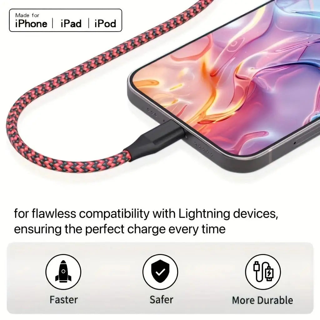 LAIHONEN Nylon Braided Lightning Cable, 3.3/6.6/10FT, 4 Colors Optional, Fast Charging Data Cord for iPhone 14 13 12 11 XS XR X