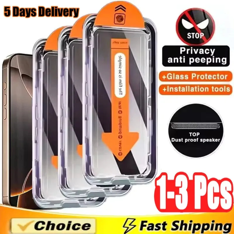 1-3Pcs 8K Dust Free Installation Tempered Glass For iPhone 13 14 16 15 11 12 Pro Max 15 14 Plus X XR XS Privacy Screen Protector
