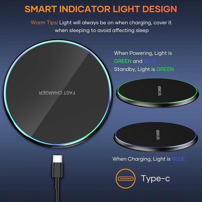 LED Fast Wireless Charging Stand Universal Charger Dock Pad for iPhone 17 16 15-8 Series Samsung S24/S23/S22/S21 Xiaomi Huawei