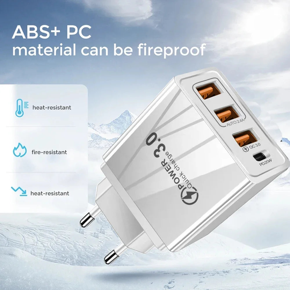 20W USB Charger QC 3.0 Type C PD Fast Charge For iPhone 12 13 Max Samsung S21 Huawei Xiaomi Mobile Phone EU/US Plug Wall Charger