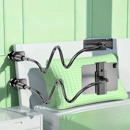 Universal 360-Degree Rotating Tablet Phone Holder with Adjustable Spiral Base, Flexible Stand for Desktop and Bed Use