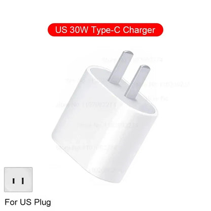 30W Type C PD Cable Fast Charger For iPhone 16 15 14 13 12 11 17 Pro Max Air iPad Travel Adapter USB C Phone Charger Accessories