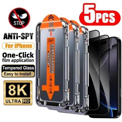 5Pcs 8K Dust free Install Privacy Tempered Glass For iPhone 17 16 15 14 13 11 12 Pro Max 16 Plus 17Air Anti-spy Screen Protector