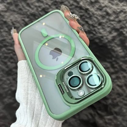 Luxury Magnetic Shockproof Phone Case For iPhone 15 14 13 12 11 16 Pro Max 16 Plus 16E Funda Stand Glass Lens Protection Cover