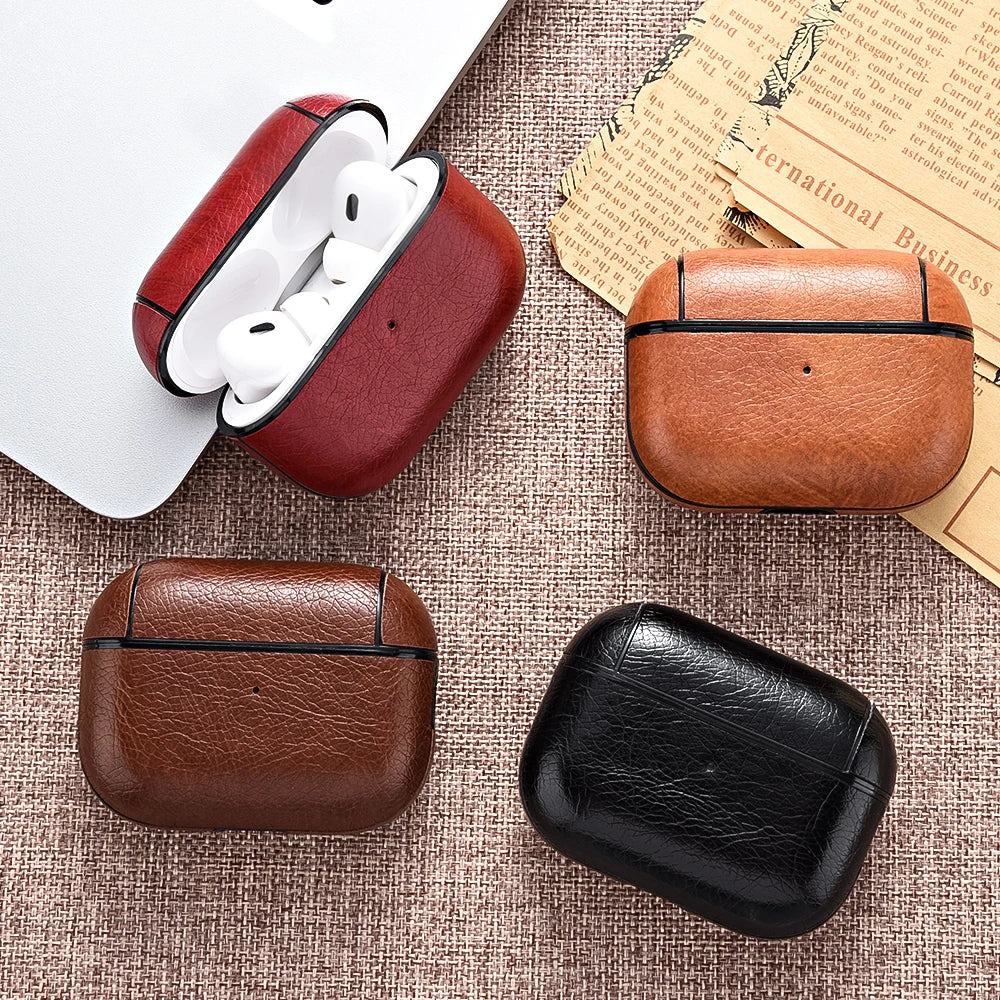 For Airpods Pro 3 Case Leather Business Earphone Case Headset Shell Headphone Cover For AirPod 4 3 Pro 2nd Gen USB C