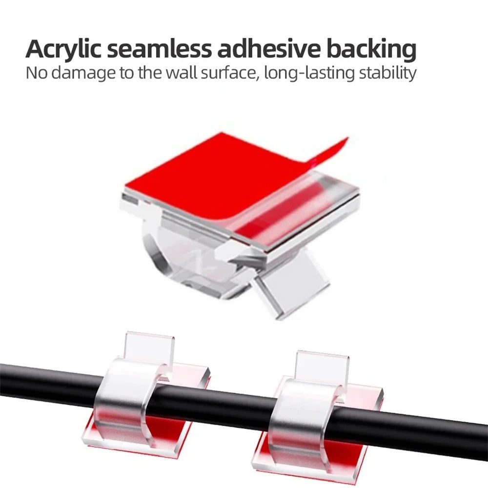50Pcs Adhesive Cable Wire Clips Clear Cable Outdoor Cable Management Wire Organizer Cord Holder for Under Desk Car Wall TV Cable