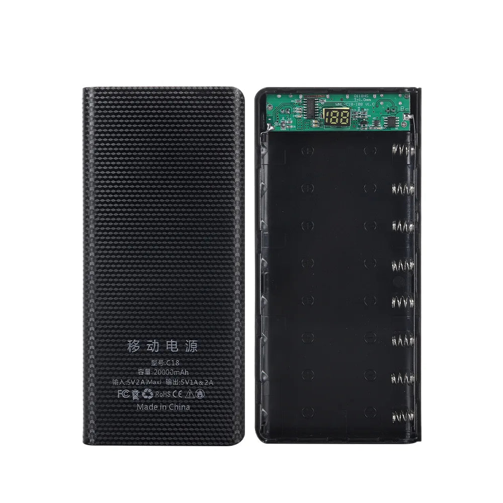 8 Slots 18650 DIY Power Bank Case Dual USB Type C PD QC3.0 Fast Charging Battery Storage Holder Box For Smartphone
