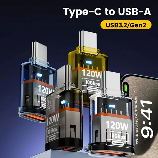 120W USB 3.2 to Type C OTG Adapter Fast Charging 10Gbps Data Audio Transfer For MacBook iPad iPhone 15 16 17 Huawei Xiaomi PC