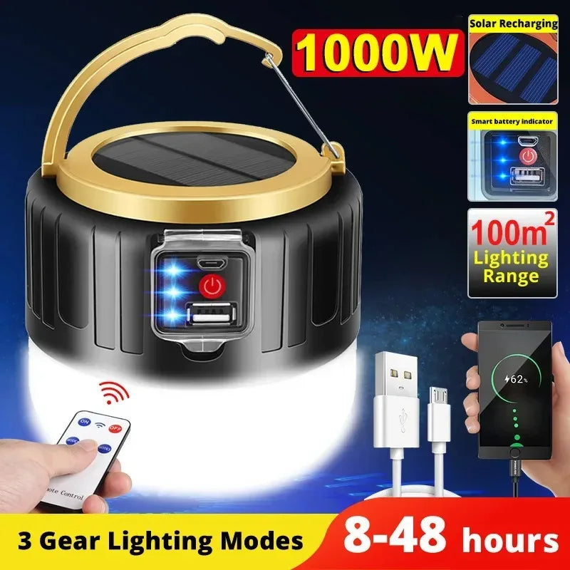 Portable Solar Camping Light Power Bank LED Lanterns With Remote Control Waterproof Outdoor Tent Light Rechargeable Flashlight ﻿