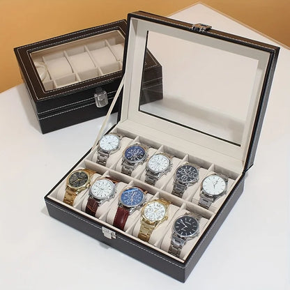 10-Slot Luxury Black Mechanical Watch Display Case with Lockable Plush-Lined Wood Box,Watch Collector's Storage Box