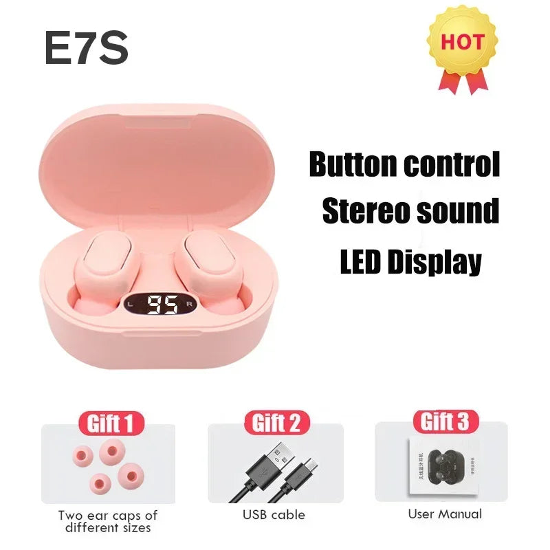 E7S TWS Wireless Headphone Bluetooth Earphone Control Sport Headset Waterproof Mic Music Earphones Work for Smartphone