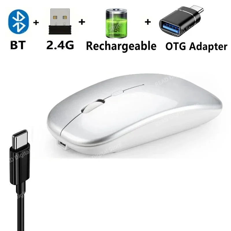 Wireless Mouse Bluetooth-Compatible Gaming Mouse (Dual Mode:BT+2.4Ghz) Ergonomic Rechargeable Mice for PC/Laptop/Macbook  ﻿