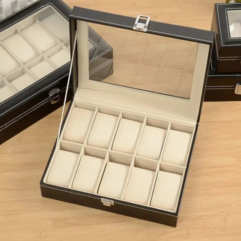 10-Slot Luxury Black Mechanical Watch Display Case with Lockable Plush-Lined Wood Box,Watch Collector's Storage Box