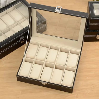 10-Slot Luxury Black Mechanical Watch Display Case with Lockable Plush-Lined Wood Box,Watch Collector's Storage Box