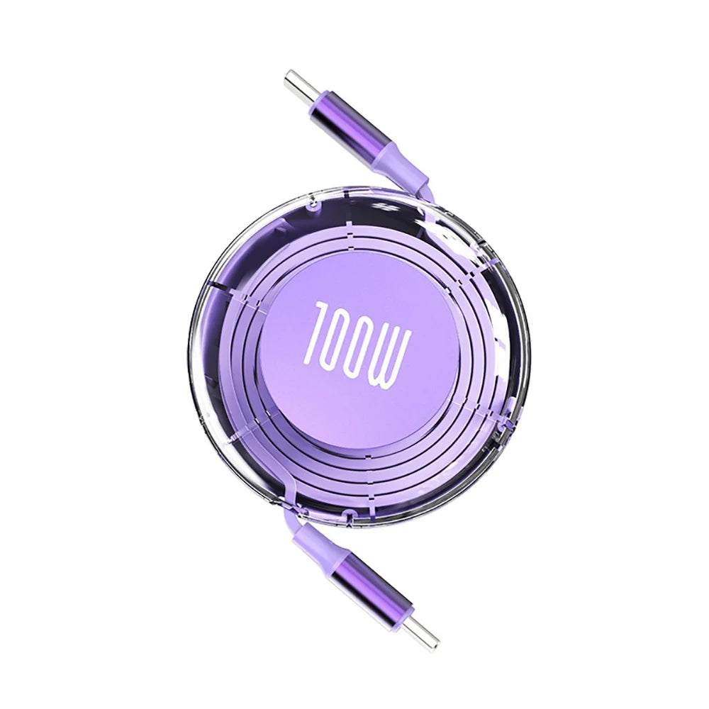100W Retractable Type C To USB C Cable Fast Charging Phone Cable For iPhone 15 Huawei Xiaomi MacBook iPad USB C Data Cable
