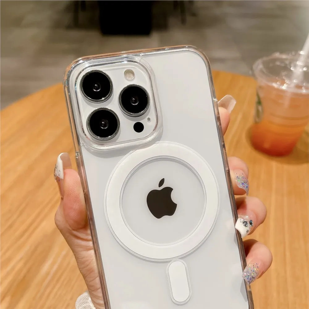 For Magesafe Magnetic Transparent Wireless Charge Case For iPhone 11 12 13 14 15 16 Pro Max Plus Mini Shockproof PC Cover