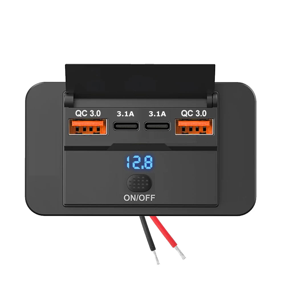 4 Ports Dual PD Dual QC 3.0 USB Car Charger with Switch 96W Quick Charging Socket USB Power for 12V/24V Car Boat Bus RV Truck