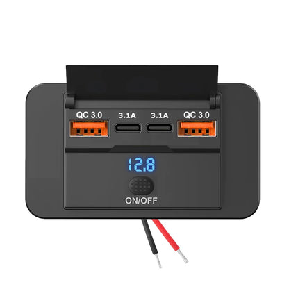 4 Ports Dual PD Dual QC 3.0 USB Car Charger with Switch 96W Quick Charging Socket USB Power for 12V/24V Car Boat Bus RV Truck