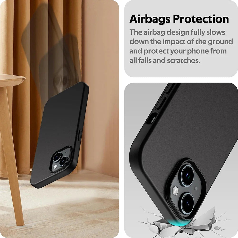 Luxury Matte Silicone Soft Case For iPhone 17 Air 16 15 14 Plus 13 12 Mini 11 Pro Max XR Ultra Thin Solid Black Cover