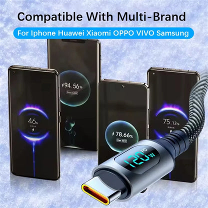 NNBILI 120W USB C to Type C With Digital Display Super Fast Charge USBA to Type C 6A Cable For Xiaomi Huawei Samsung S26 Oneplus