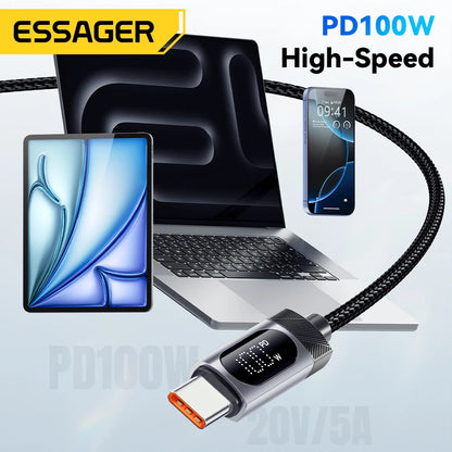 Essager Digital Dispaly USB C Cable For iPhone 17 16 Xiaomi Huawei 100W PD Fast Charging For Macbook iPad Type C to Type C Cable