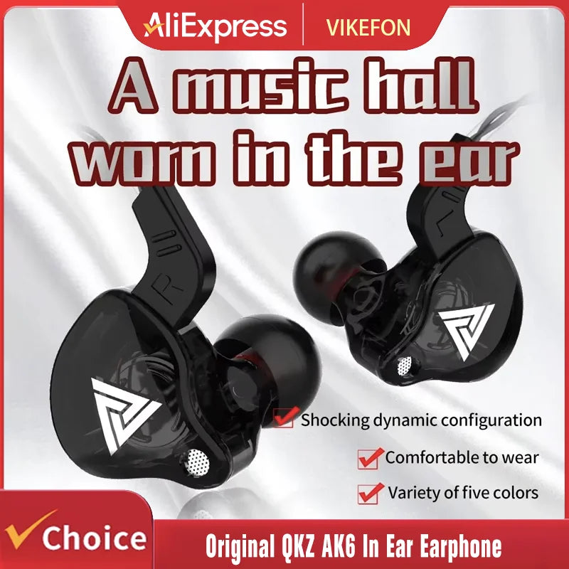 VIKEFON QKZ AK6 In Ear Earphone 6 Dynamic Driver Unit Headphone With Mic Stereo Sports HIFI Subwoofer Headset Monitor Earbuds