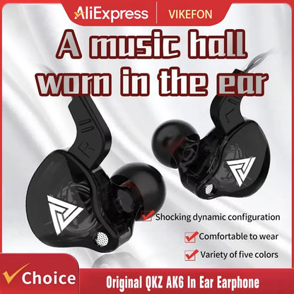 VIKEFON QKZ AK6 In Ear Earphone 6 Dynamic Driver Unit Headphone With Mic Stereo Sports HIFI Subwoofer Headset Monitor Earbuds