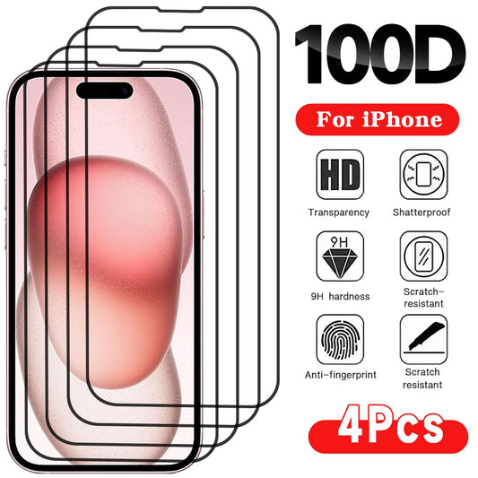 4PCS Tempered Glass for iPhone 17 16 16e 15 14 13 12 11 Pro Max Air Screen Protectors for iPhone X XR XS 7 8 SE 12 13 Mini Glass