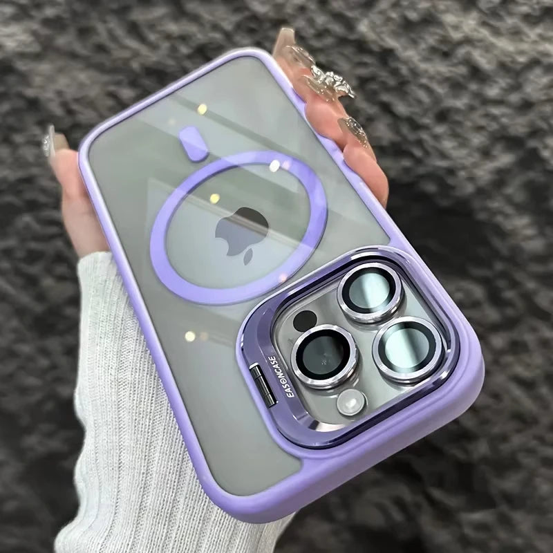 Luxury Magnetic Shockproof Phone Case For iPhone 15 14 13 12 16 17 Pro Max Plus Air 11 Funda Stand Glass Lens Protection Cover