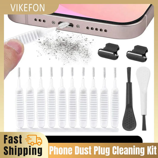 Mobile Phone Dust Plug Cleaner Kit Kits Mobile Phone Fine Dust Cleaning Brush for All Type C or iOS Port Cell Smartphone Headset