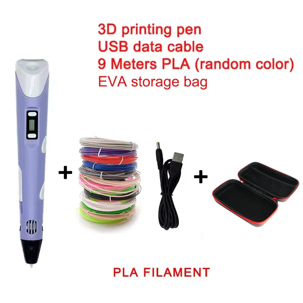 Electronic 3D Printing Pen with 9M PLA Consumables High-Temperature 3D Graffiti Tool Intelligent Toy Christmas Birthday Gift