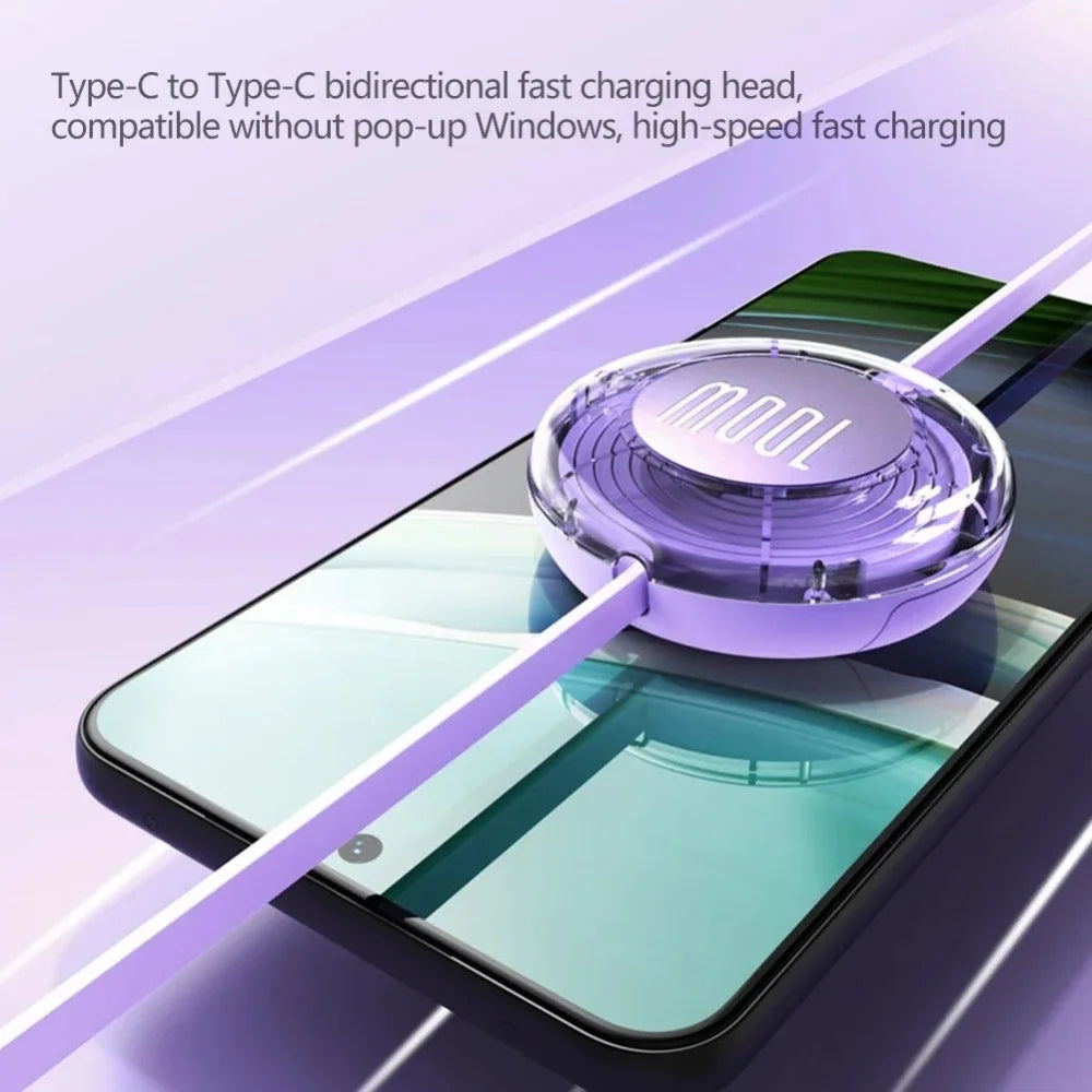 100W Retractable Type C To USB C Cable Fast Charging Phone Cable For iPhone 15 Huawei Xiaomi MacBook iPad USB C Data Cable
