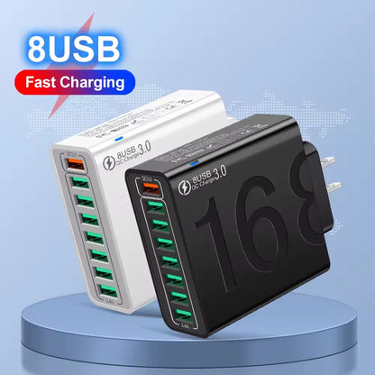 Total 150W 8 Ports USB C Charger Fast Charging PD  Mobile Phone Quick Charger 3.0 Wall Adapter For iPhone Samsung Xiaomi Huawei