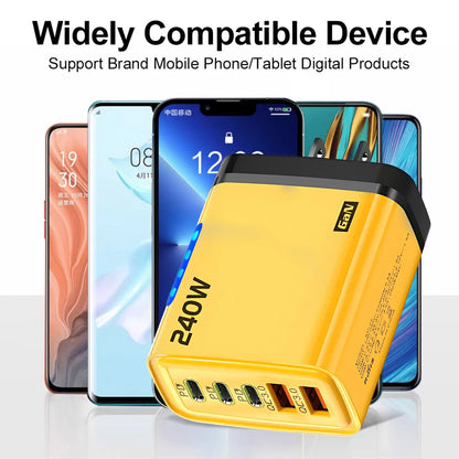5 in 1 GaN Desktop Charger 240W Fast Charging Adapter 10A USB To TypeC Cable 3PD 2 USB Charger For IPhone 16 15pro Laptop