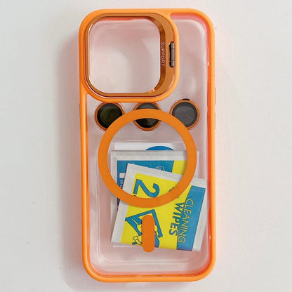 Luxury Magnetic Shockproof Phone Case For iPhone 15 14 13 12 11 16 Pro Max 16 Plus 16E Funda Stand Glass Lens Protection Cover